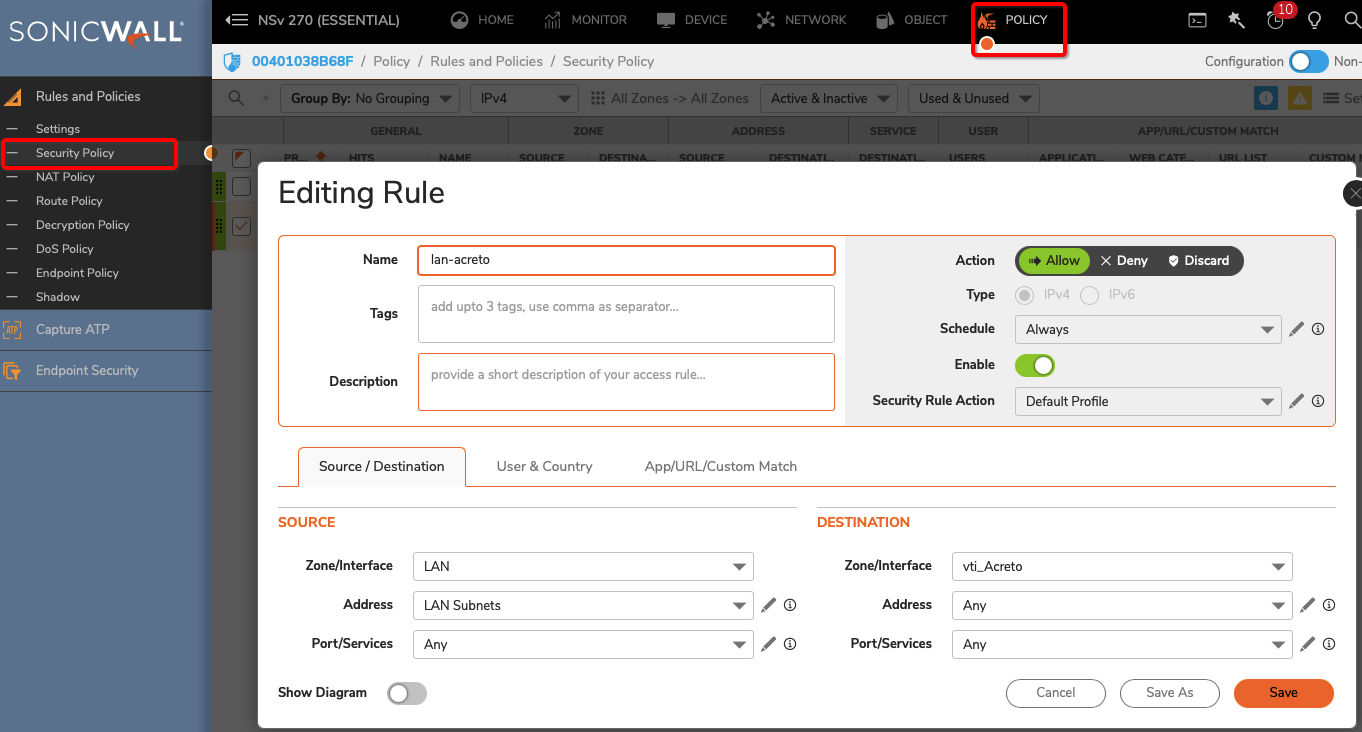 Sonicwall7.0 - ipsec - configuration