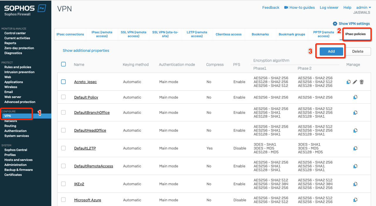 SophosXG - ipsec - configuration